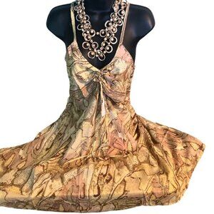 India Boutique Silky Print Summer Dress Elastic Back NWT